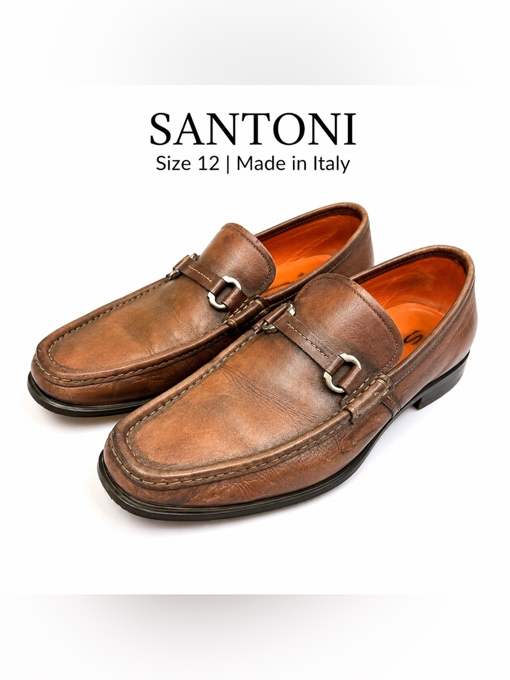Santoni Brown Leather Horsebit Loafers Men’s 12